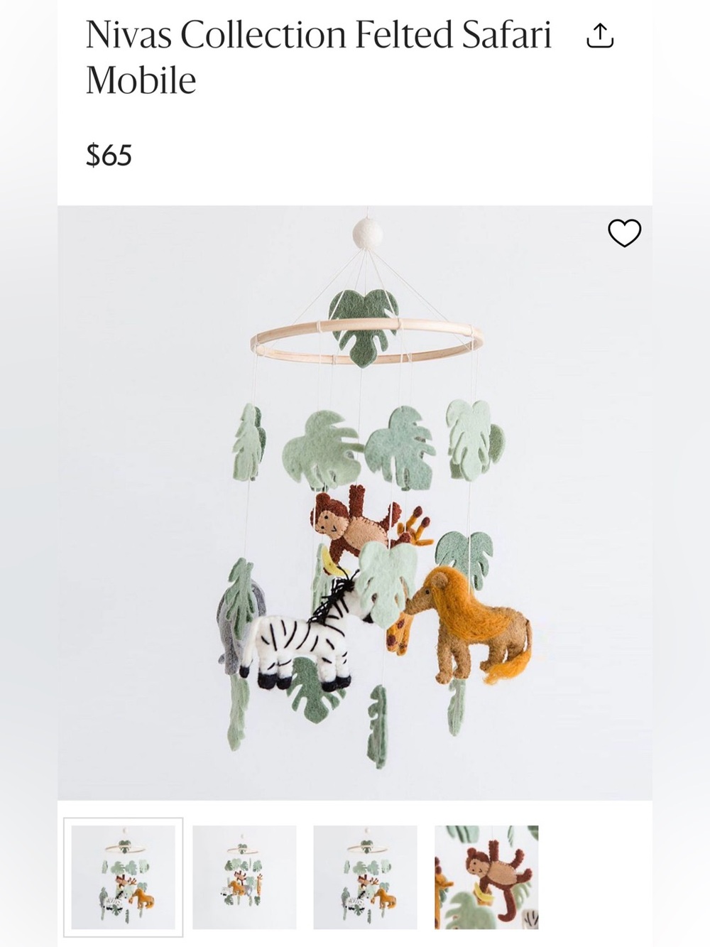 Nivas West Elm Felted Safari Mobile baby decor